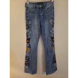 Ashley Mason Size 0/24‎ Light Blue Denim Embroidered Jeans Floral Flare Hippie